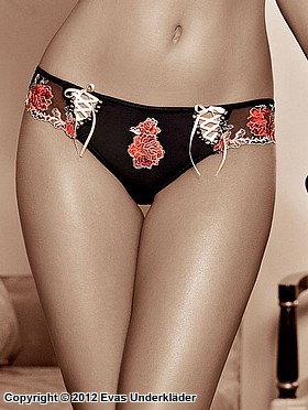Romantic thong, embroidery, lacing